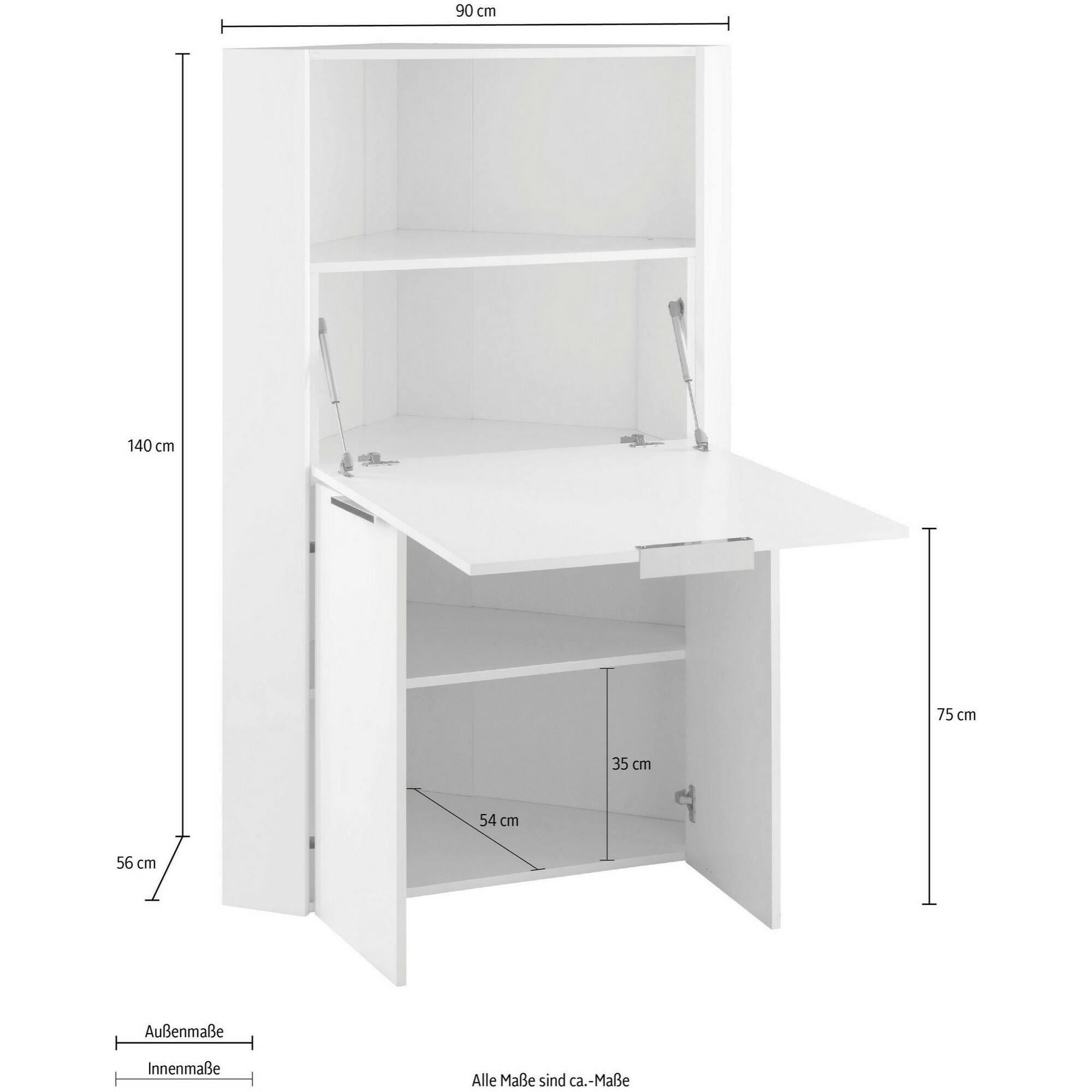 Scrivania Dcallejo, Mobile ad angolo con scaffali e piano da lavoro, Tavolo multiuso per ufficio, Scrivania salvaspazio, 100% Made in Italy, cm 70x57h140, Bianco e Ardesia