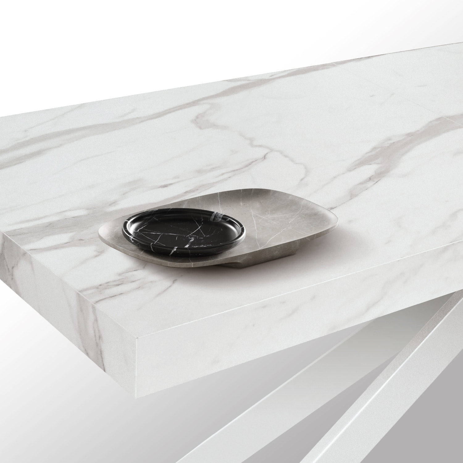 Tavolo CAMAIORE in legno, finitura bianco statuario e gambe a X in metallo bianco, allungabile 140x90 cm - 220x90 cm