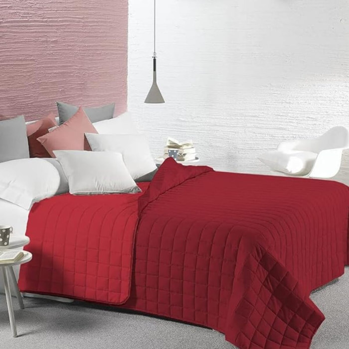 INTRECCI Copriletto Matrimoniale Estivo, Trapunta Estiva Matrimoniale, 260x260 cm, Coperta Estiva, anche Primaverile, Double Face, Moderna, Leggera, Elegante. Colore: Bordeaux/Rosso