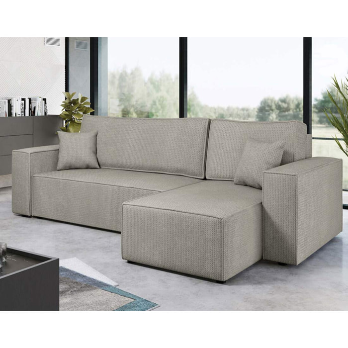 Cezanne - Canapé d'angle réversible 4 places convertible avec coffre en tissu texturé - Gris clair