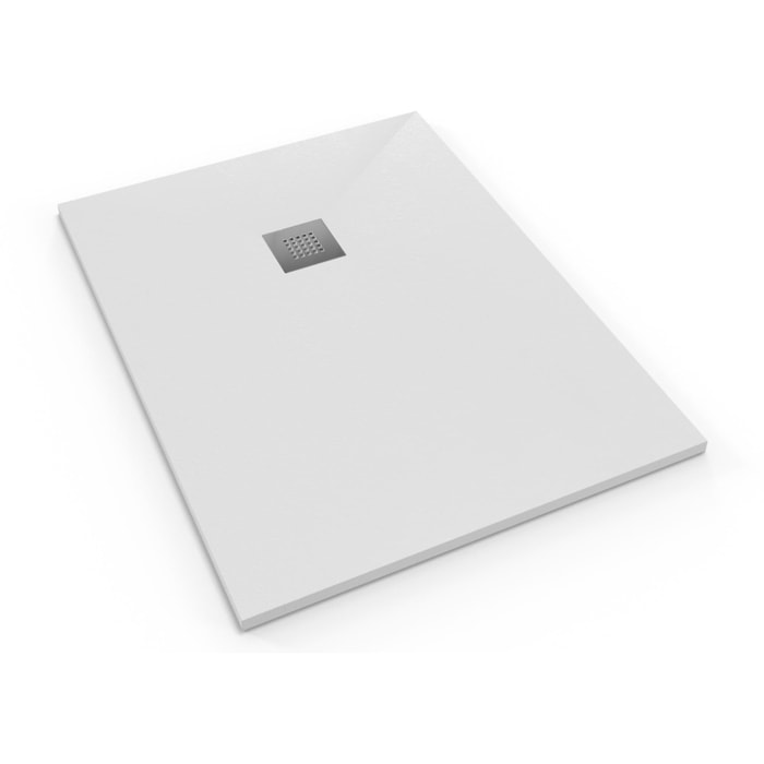Alek Receveur de douche rectangulaire 140x90cm avec siphon, en marbre coulé, Blanc (SATALEK14090B)