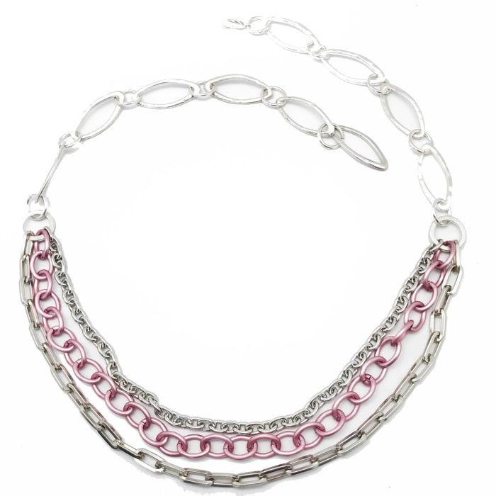 Cinturón cadena rosa y plata triple "Rock-color"