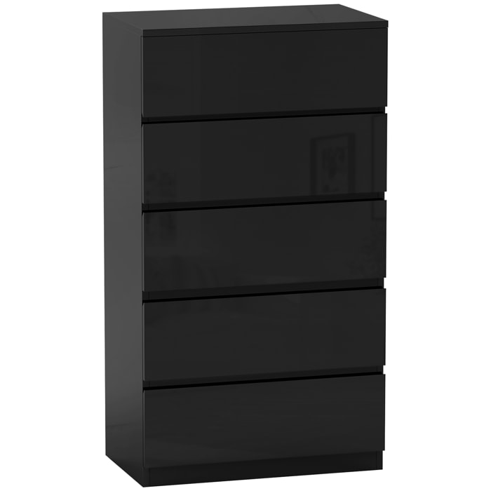 Cómoda con 5 Cajones Cómoda de Dormitorio Moderna con Diseño Anti-vuelco Cajonera para Salón Pasillo 55x34x100 cm Negro Brillo