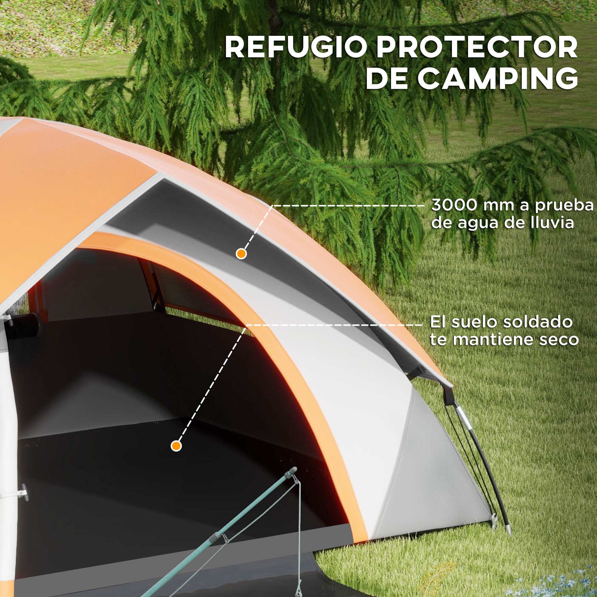 Tienda de Campaña para 2 Personas Tienda de Camping Plegable Ligera Impermeable 3000 mm con Puerta Ventana Gancho y Bolsa de Transporte 210x150x110 cm Gris y Naranja