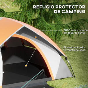 Tienda de Campaña para 2 Personas Tienda de Camping Plegable Ligera Impermeable 3000 mm con Puerta Ventana Gancho y Bolsa de Transporte 210x150x110 cm Gris y Naranja