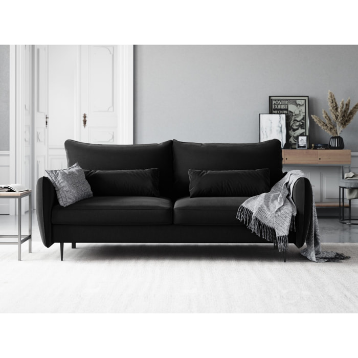 Canapé convertible avec coffre de rangement "Vermont" 3 places en velours noir