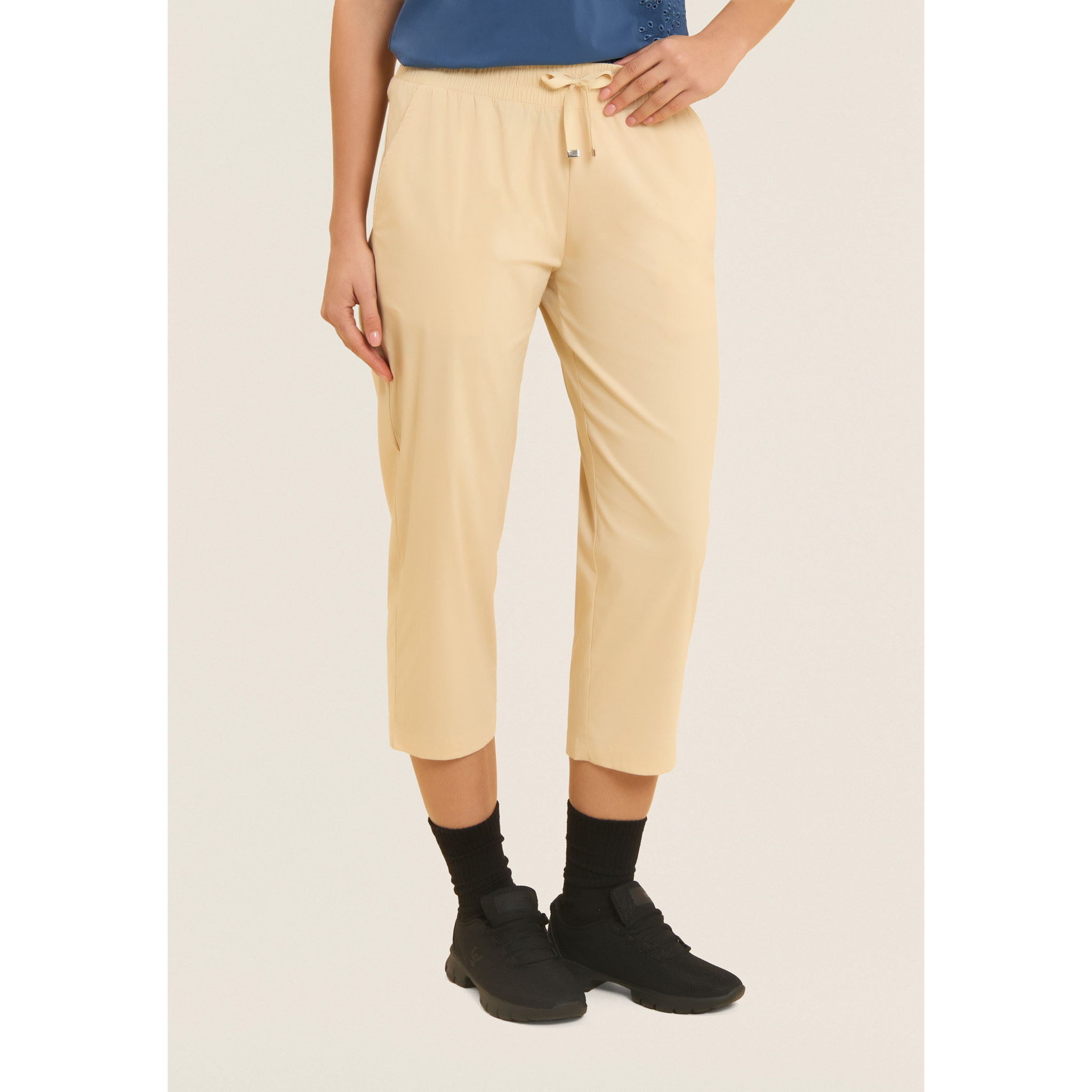 Pantaloni Cropped in Popeline elasticizzato