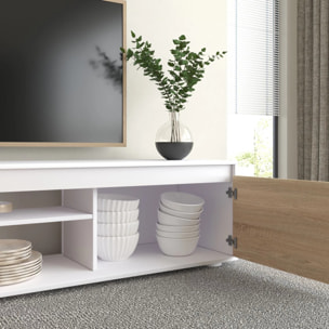 Pack salón con mesa de centro y mesa de comedor Arlet Max V2B Blanco Artik (Blanco Mate) - Roble Canadian