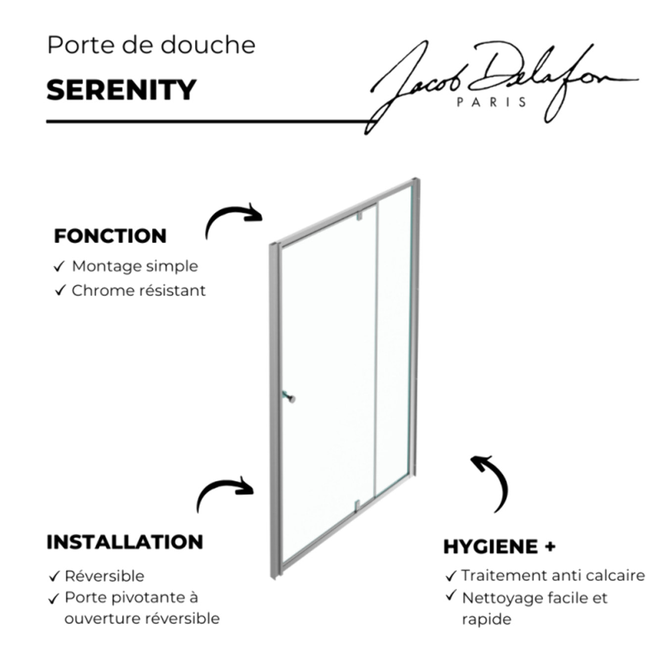 Porte de douche 120 cm Serenity porte pivotante installation niche