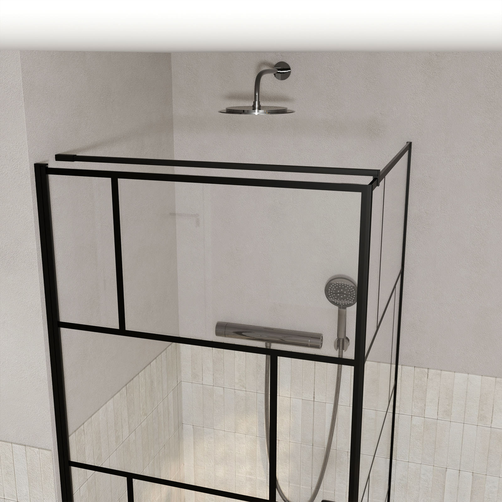 Porte de douche Pivotante 80x180cm et Retour 80 cm - Sérigraphie Noire Motif Brique - Verre 5mm