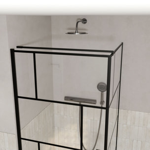 Porte de douche Pivotante 80x180cm et Retour 80 cm - Sérigraphie Noire Motif Brique - Verre 5mm