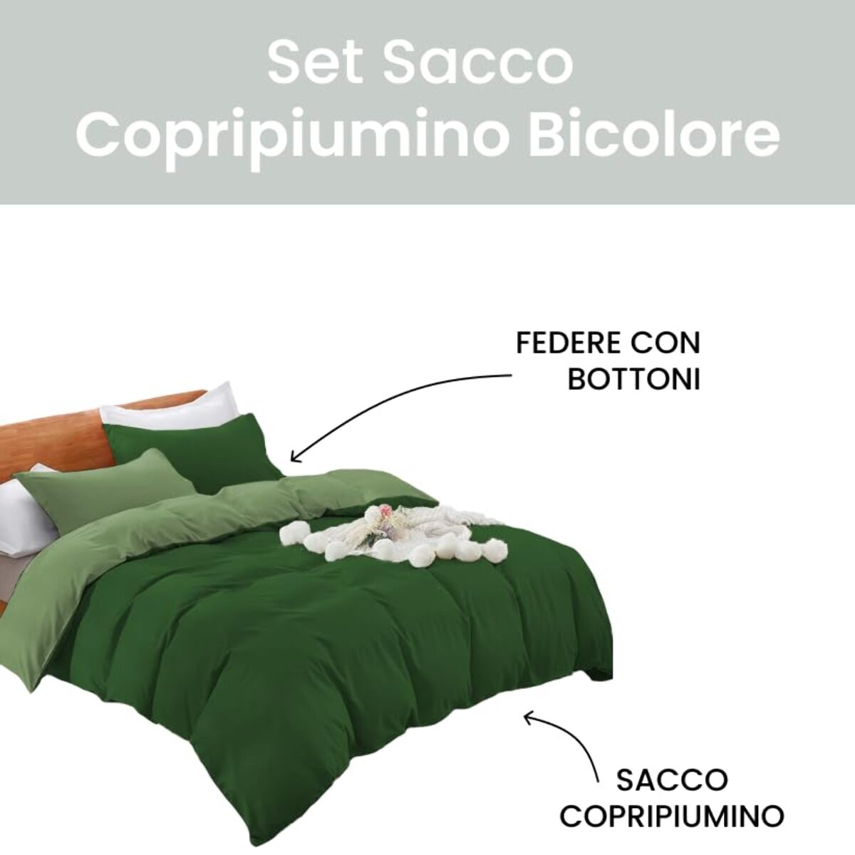 Parure Copripiumino Bicolore una Piazza e mezza, Set Sacco Copripiumino in Cotone con Federe