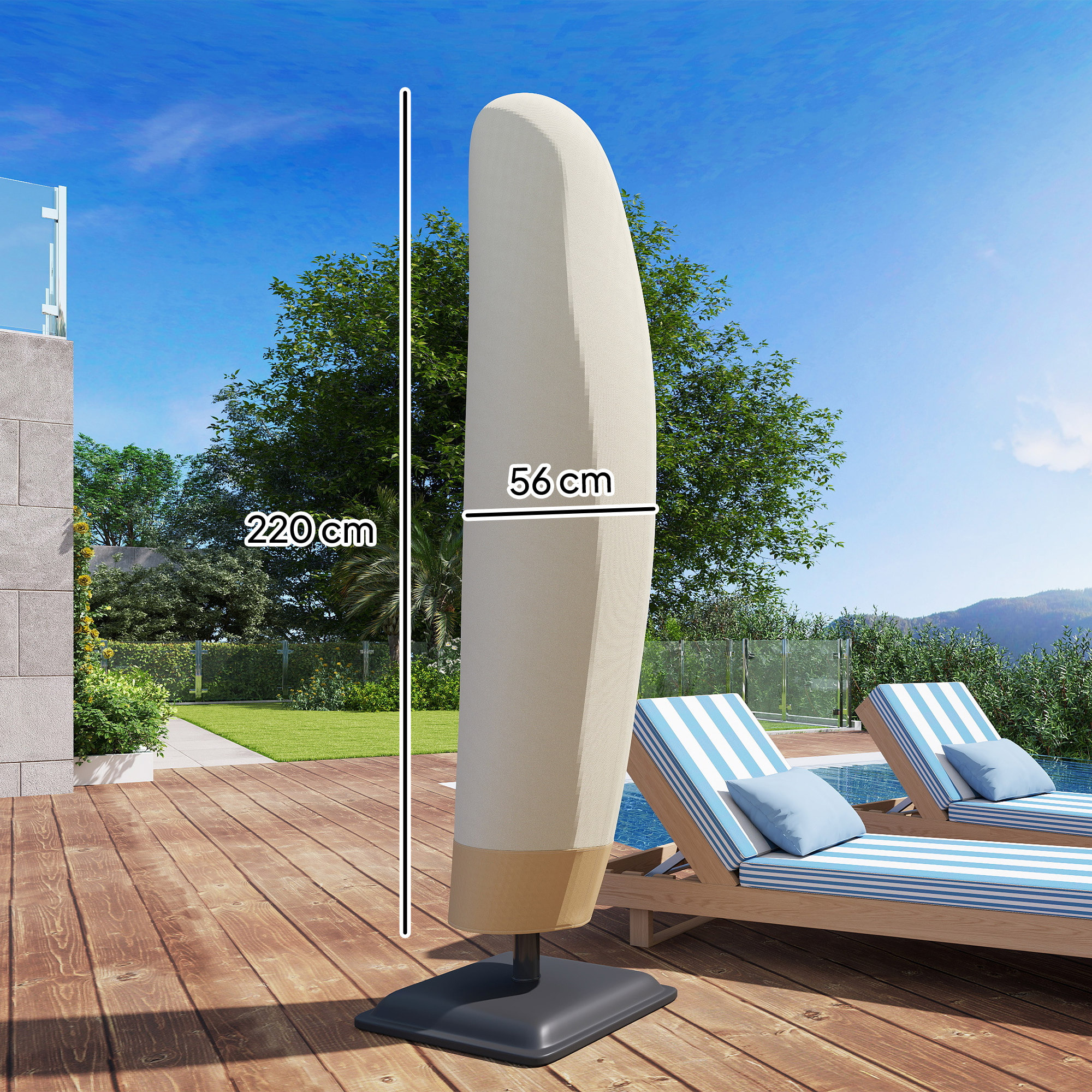 Housse de protection imperméable pour parasol droit avec fermeture éclair et cordon de serrage polyester PVC haute densité beige