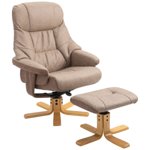 Fauteuil relax style contemporain - dossier inclinable, repose-pied - piètement bois peuplier verni tissu technique taupe clair