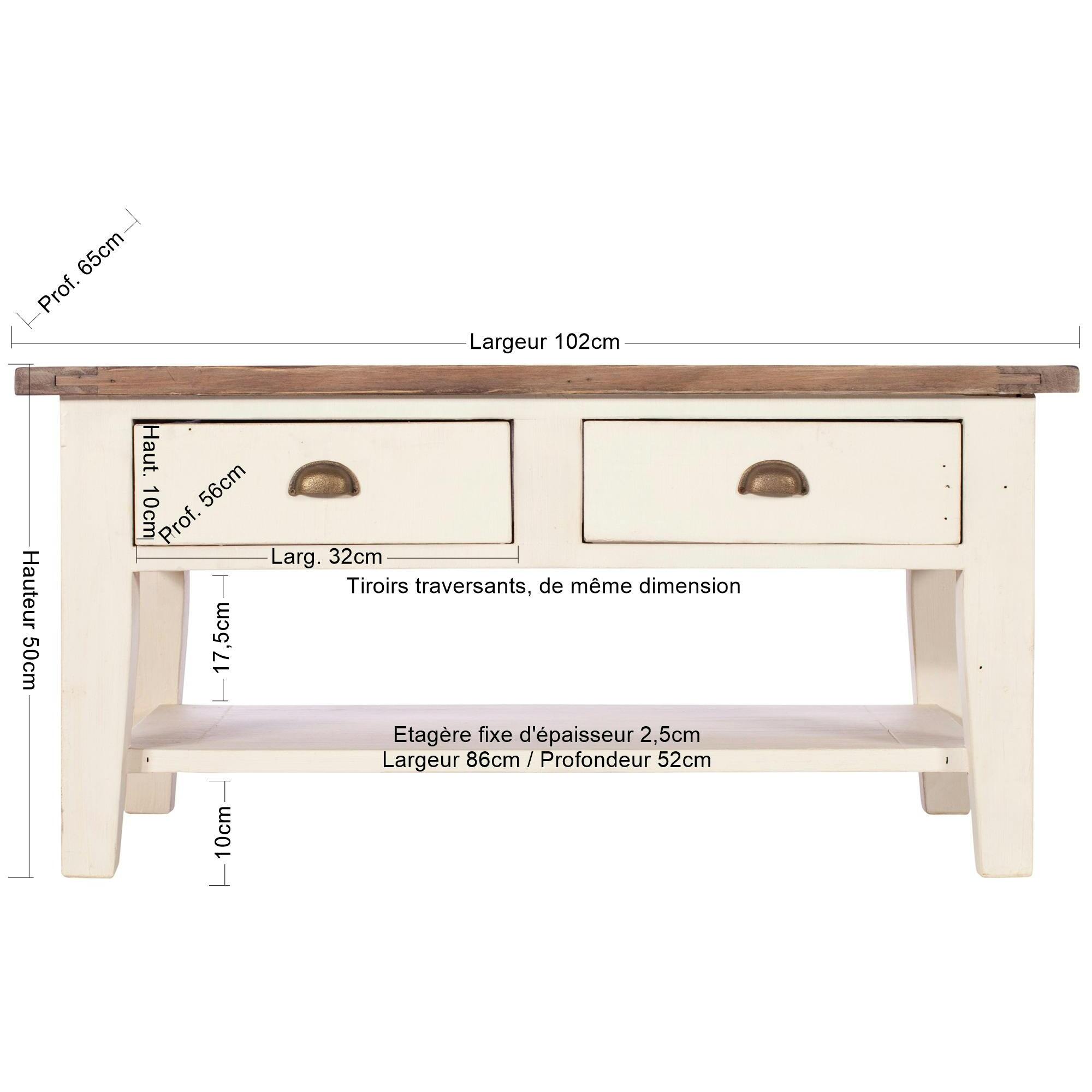 Table basse blanche bois recyclé BRISTOL