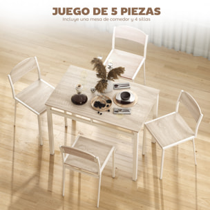 Juego de Mesa y Sillas de Comedor, Mesa de Cocina Redonda con 4 Sillas, Estilo Moderno, Marco Metálico, para Espacios Pequeños, Salón, Roble y Blanco