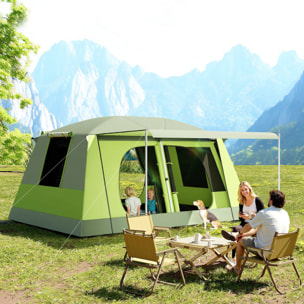 Outsunny Tienda de Campaña Familiar para 4 Personas Tienda de Camping con Mosquitera Gancho y Bolsa de Transporte Anti-UV para Pescar Senderismo Impermeable 2000 mm 405x305x225 cm Verde