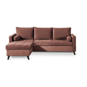 POLAR - Canapé d'angle réversible convertible - en velours au design scandinave - 4 places - Rose