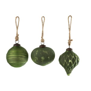 J-Line boule de Noël Oxydée - verre - vert - large - 3 pièces