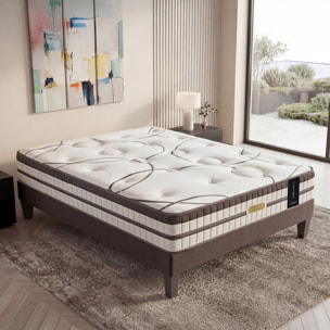 Ensemble Matelas Hybride Concorde & Sommier Bois, Ressorts Ensachés & Mémoire de Forme, 26 cm, Technologie Tri-lattes, Soutien Ferme