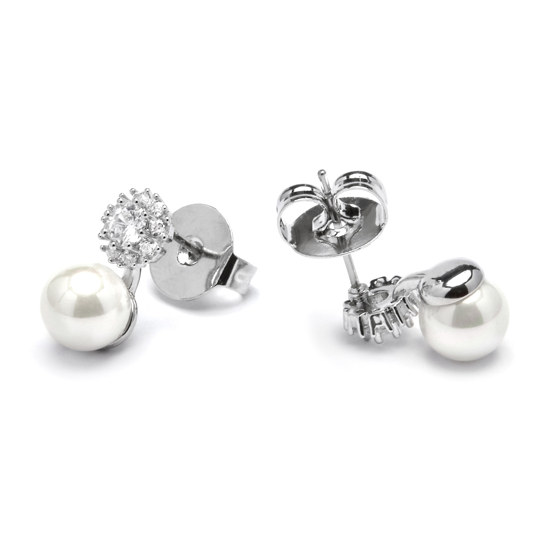 Pendientes acabado plata y Perla Blanca