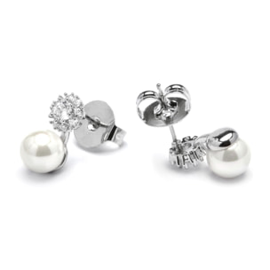 Pendientes acabado plata y Perla Blanca