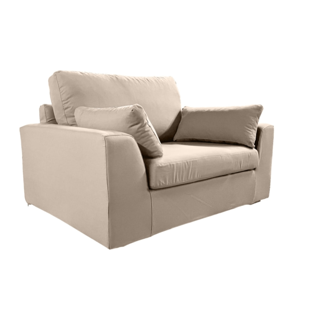 Fauteuil XL TRESSIN 145 cm fixe tissu coton Taupe - 100% déhoussable - Fab. France