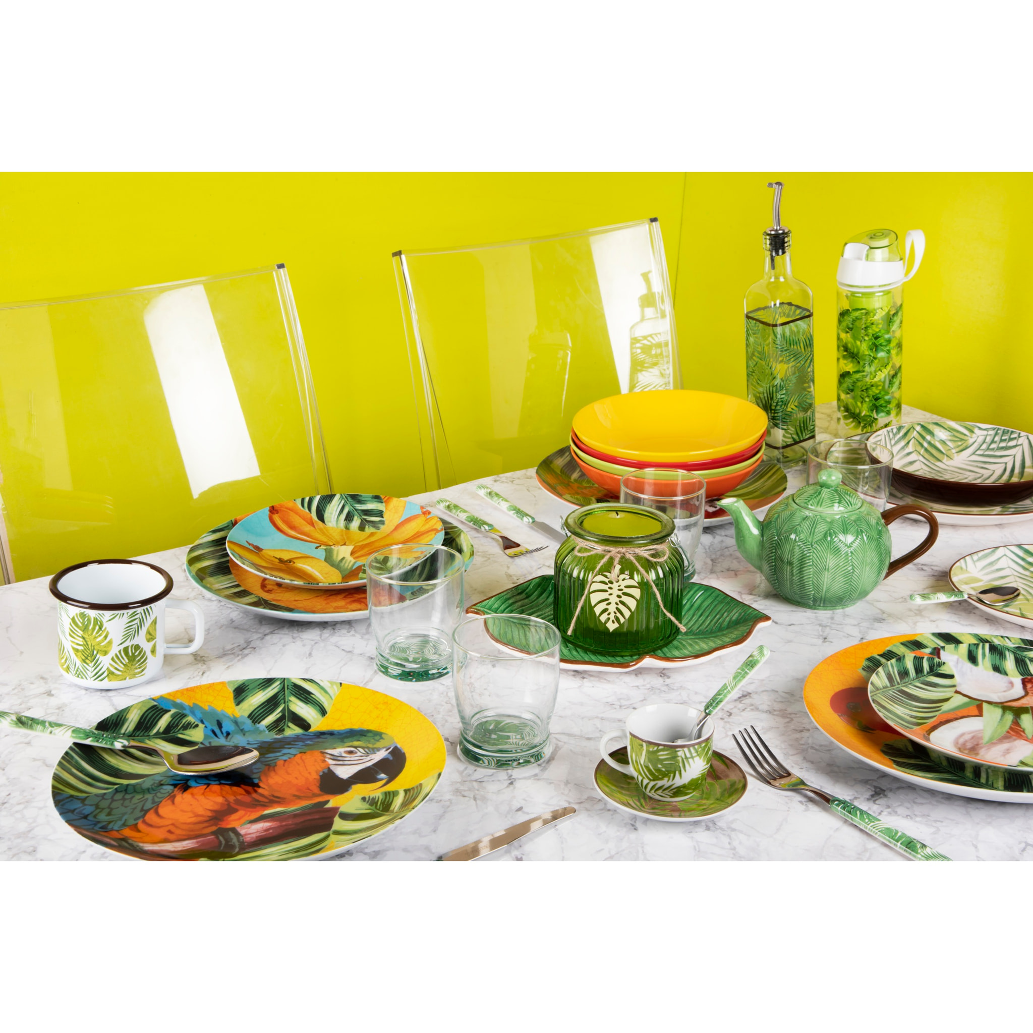 Set 6 piatti portata in ceramica Excelsa – Foliage, Foglia 27 cm, Verde