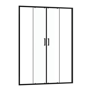 Porte de douche Double Coulissant 140x200 cm - Verre transparent - Profilé Noir - CRUSH