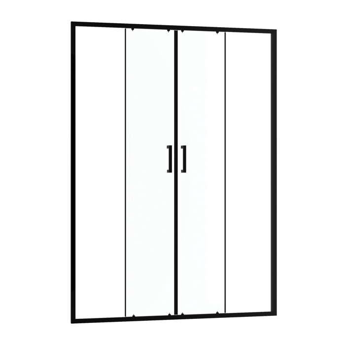 Porte de douche Double Coulissant 140x200 cm - Verre transparent - Profilé Noir - CRUSH