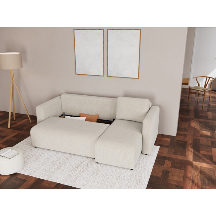 Canopy - canapé d'angle réversible 4 places convertible avec coffre en velours côtelé - Beige