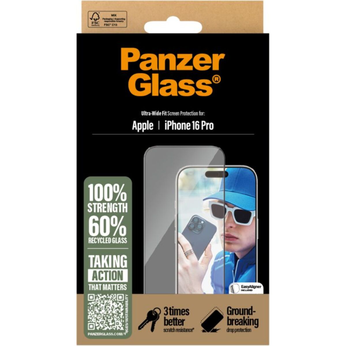 Protège écran PANZERGLASS iPhone 16 Pro verre trempé Ultra-Wide Fi