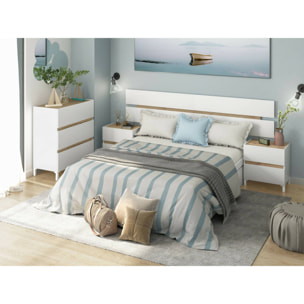 Testiera letto Dado, Spalliera, Testata per camera da letto, Poggiatesta, 216x3 h47 cm, Bianco e Rovere Nodi