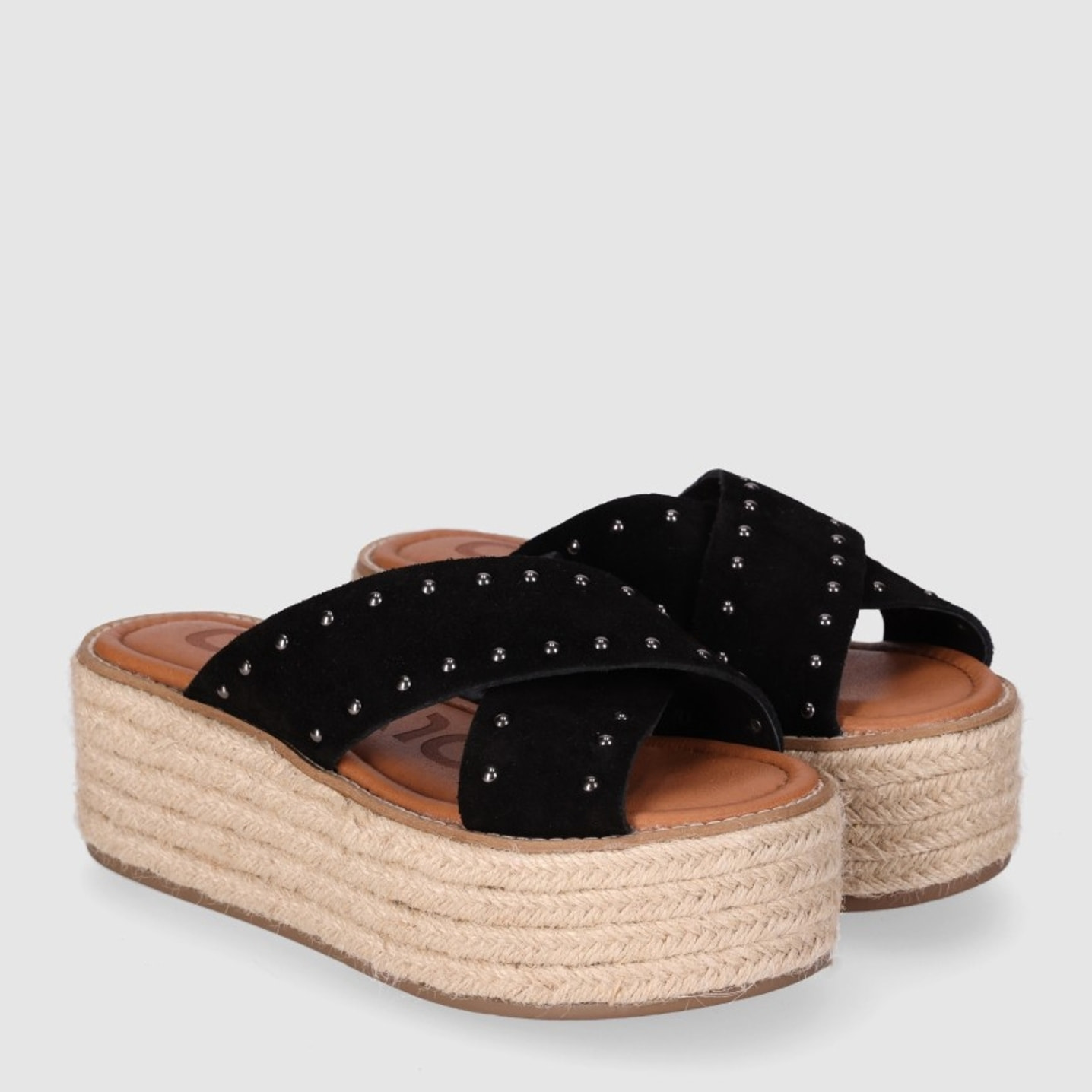 Sandalias de Serraje - Negro - Tacón: 6 cm