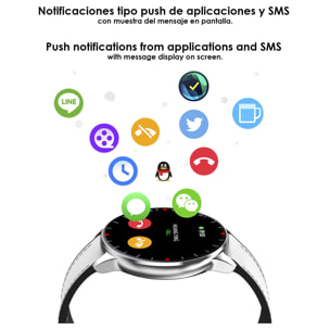 Smartwatch Y90 con 8 modos deportivos, monitor de O2 y tensión. Notificaciones con mensaje en pantalla. Correa de piel.