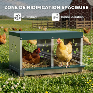Pondoir 2 compartiments - pondoir métal - acier galvanisé gris vert