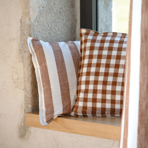 Housse de coussin 100% coton rayures et vichy LOURMARIN - Terracotta