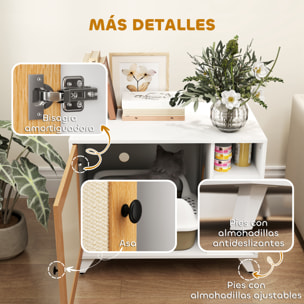 Mueble Arenero para Gatos Caja de Arena para Gatos con Puerta con Almohadilla para Rascar y Compartimento Arenero para Gatos para Salón Dormitorio 77x50x63 cm Blanco