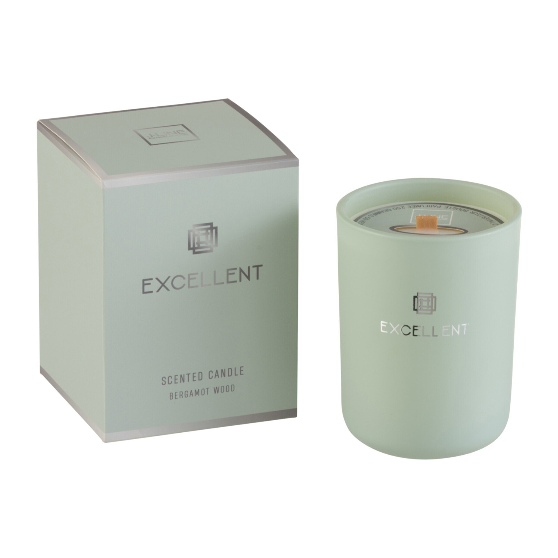 J-Line bougie parfumée Excellent - Bergamot Wood - verre - vert menthe – small – 50H