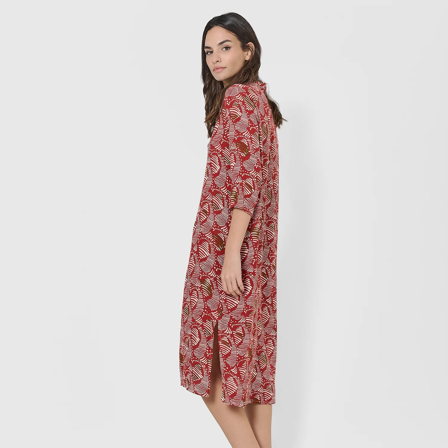 Vestido midi bambula detalles plisados zumaia teja