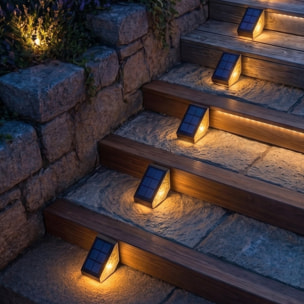 Lot de 4 balises solaires pour marches d'escalier noires LED blanc chaud 4x STEPY L11cm