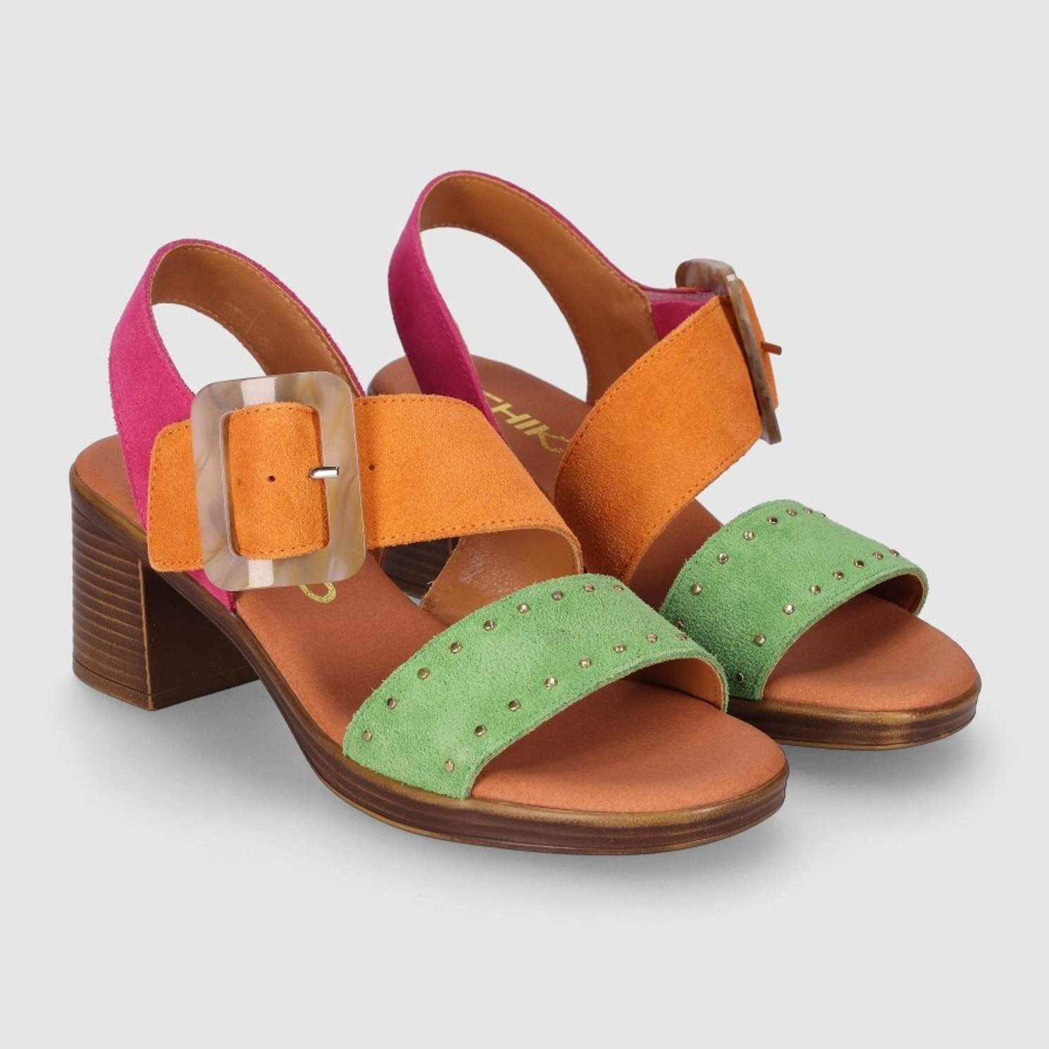 Sandalias de Serraje - Multi-Naranja - Tacón: 6 cm