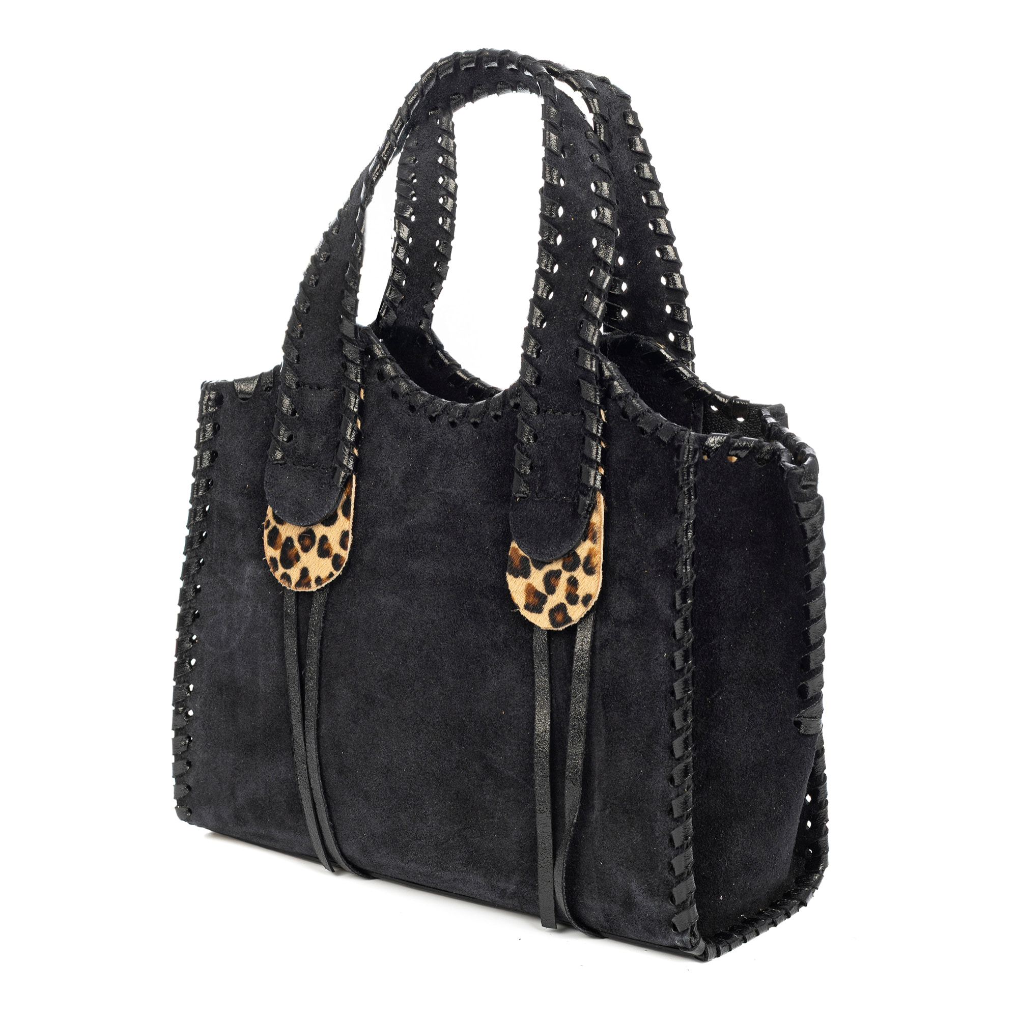 Avio borsa a mano donna. Pelle autentica Camoscio con cucitura decorativa in pelle autentica lucida.