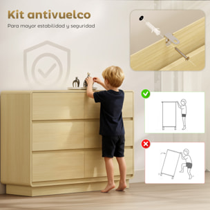 Aparador con 6 Cajones, Cajonera con Bordes Redondeados, Cómoda, Aparador para Salón, Cocina, Entrada, Oficina, Natural, 120x38x86 cm