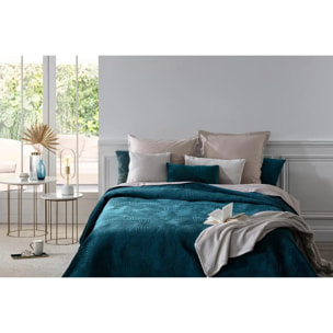 Dessus de lit "Feuille" - velours - bleu canard 240x260 cm