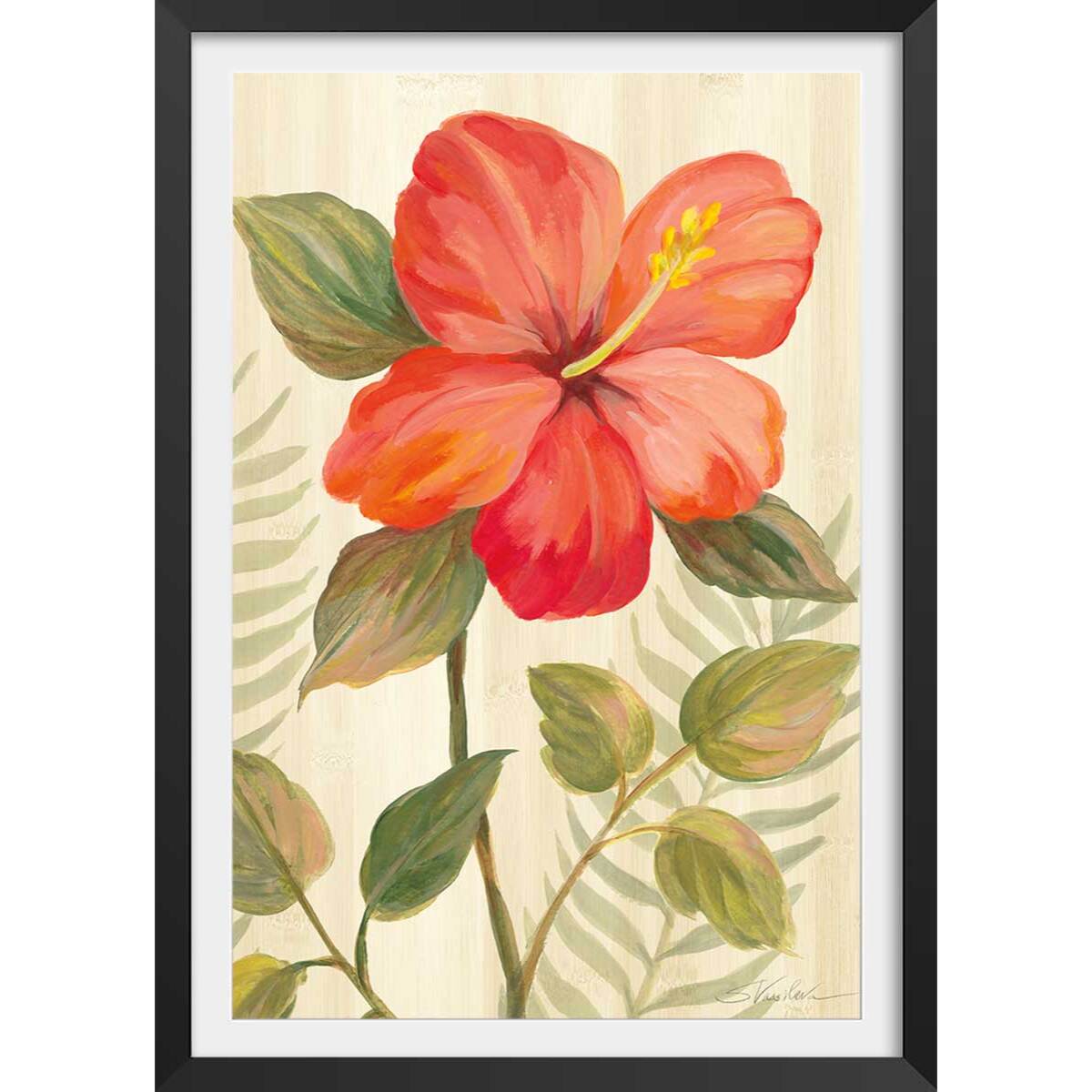 Poster Diamant d'hibiscus Affiche + cadre en bois - Noir
