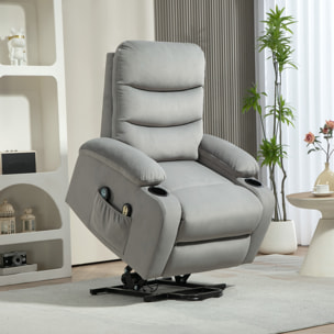 Fauteuil releveur massant chauffant inclinable - télécommande 4 modes 8 points - velours gris clair