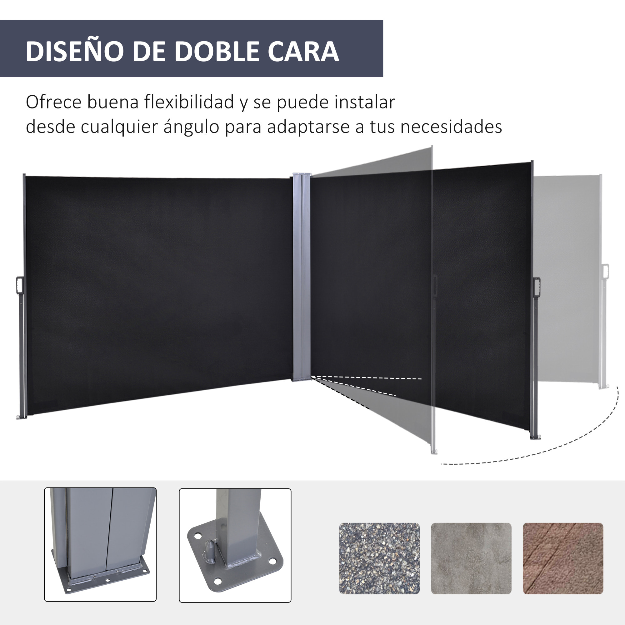 Toldo Lateral Retráctil 600x160 cm Pantalla Extensible Protección UV 50+ Gris