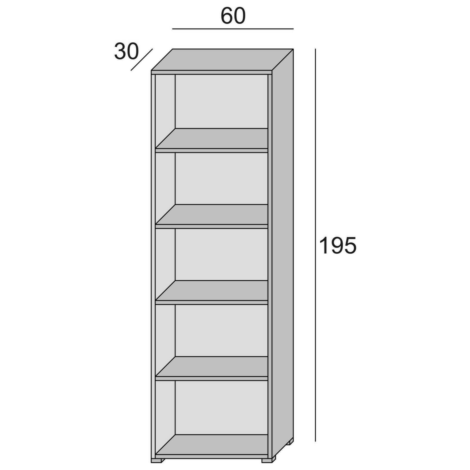 Libreria Girasole, Biblioteca a 4 ripiani regolabili, Scaffale per libri, Mobile da parete con ripiani, 100% Made in Italy, Cm 60x30h195, Bianco e Rovere