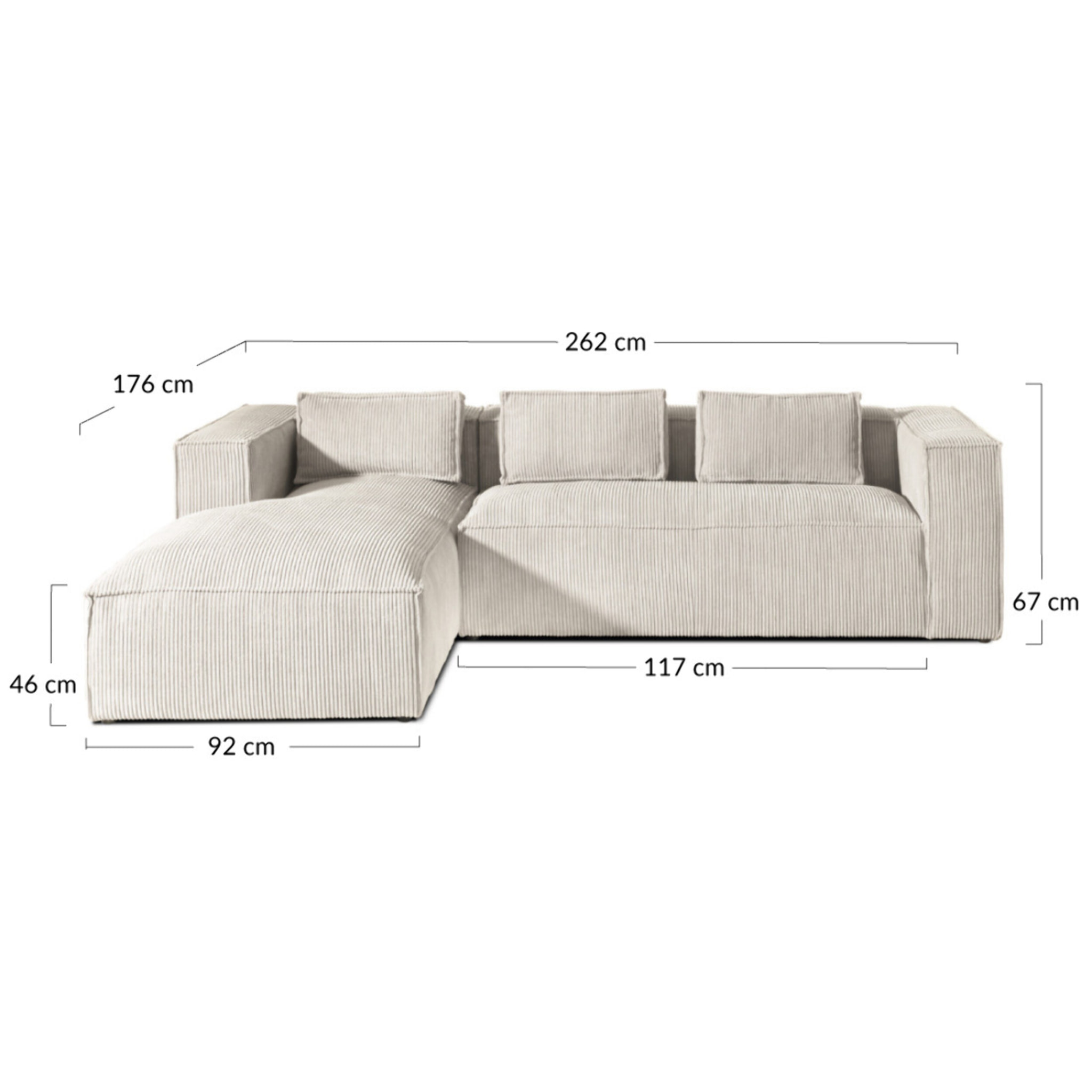 Stella - canapé d'angle - en velours côtelé - 4 places -style contemporain - gauche - Gris clair